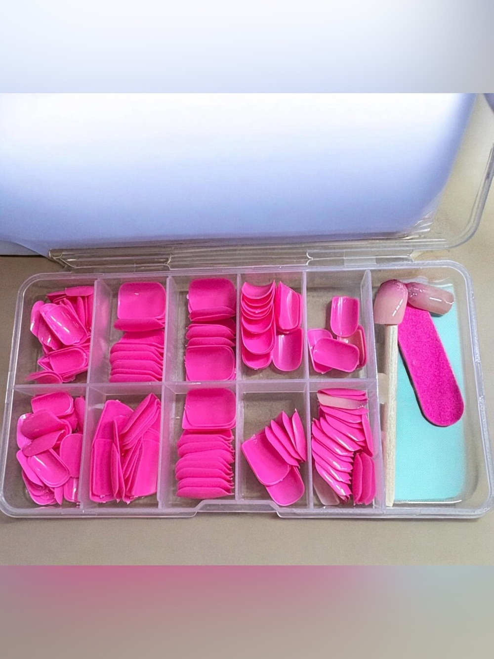 Pink Short Glue On Nails with Storage Box